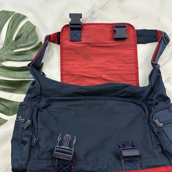 Tommy Hilfiger Vintage Y2k Shoulder Messenger Bag Navy Blue Red Buckles - Picture 6 of 9